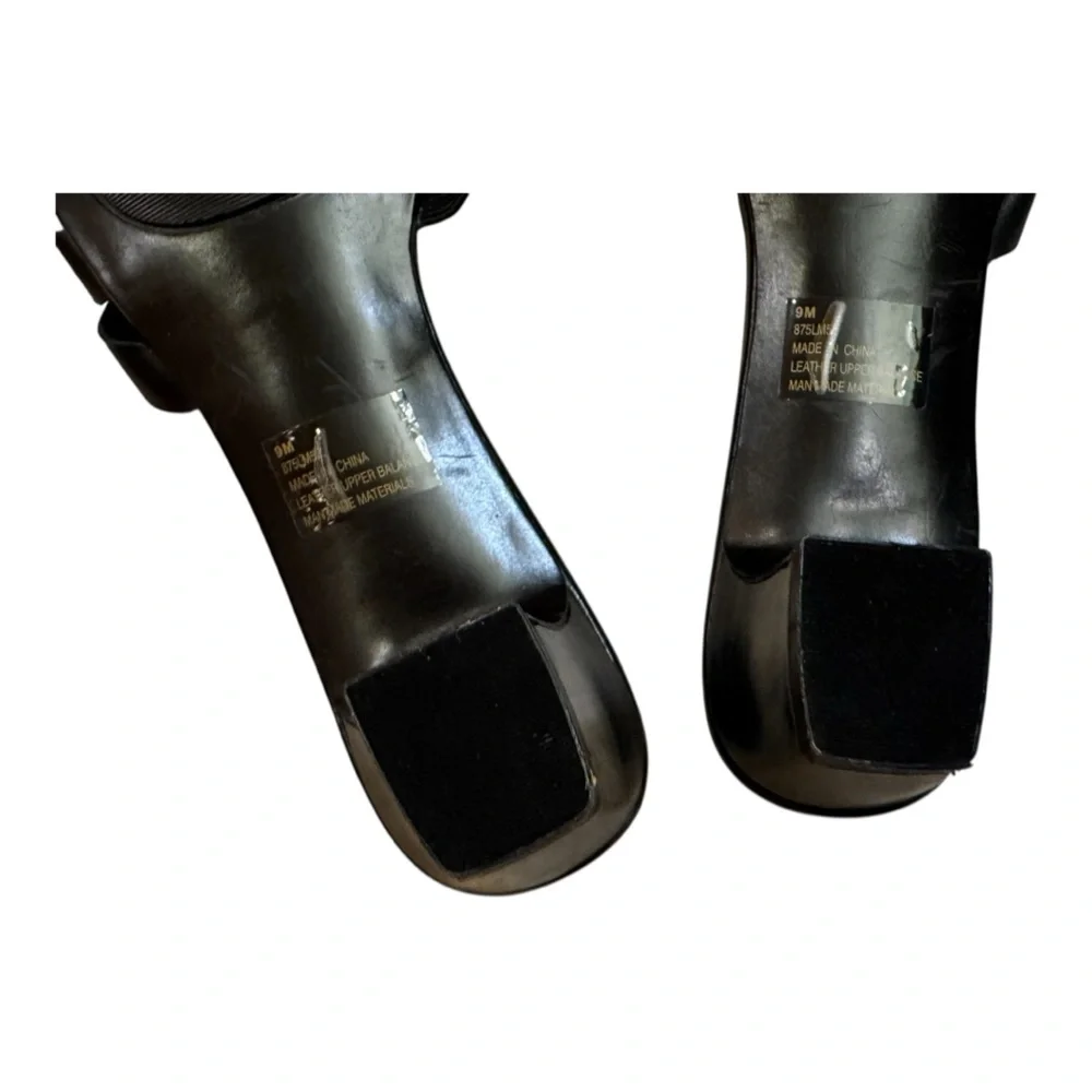 🆕 NEW LIFE STRIDE Black Leather Woven open toed Mules kitten heels size 9 - Picture 7 of 7